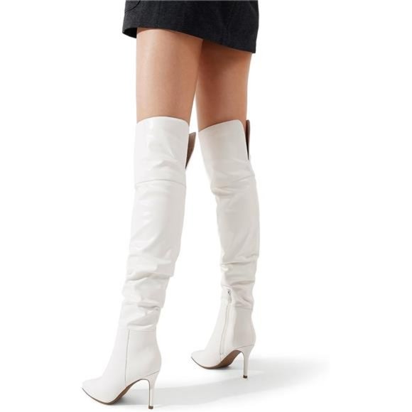 Women's High Heels Boots White PU - Picture 6 of 6